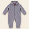 Cool_club1.png Cool Club grey fleece hooded pram suit with pink star embroidery, baby size 3–6 months, front