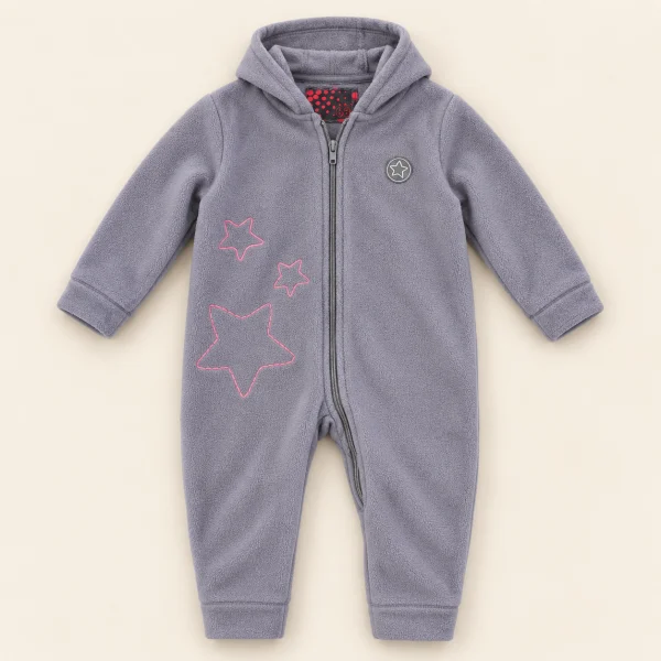 Hooded fleece pram suit, grey
