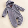 Cool_club2.png Cool Club grey fleece hooded pram suit, baby size 3–6 months, side view