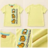 Pepco Kids yellow Garfield t-shirt, front, back and close-ups of the neck poppers, print and fabric