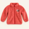 Lupilu coral sherpa fleece zip-up jacket with a heart patch, baby size 6–9 months, front