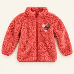 Lupilu coral sherpa fleece zip-up jacket with a heart patch, baby size 6–9 months, front