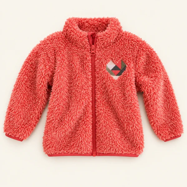 Fluffy fleece zip-up jacket, coral