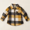 Primark mustard, black and white checked flannel shirt, baby size 3–6 months, front