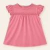Dopodopo light pink cotton top with flutter sleeves and lace trim, toddler size 18–24 months, front