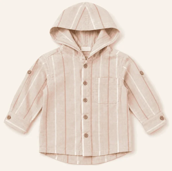 Hooded striped shirt, oatmeal