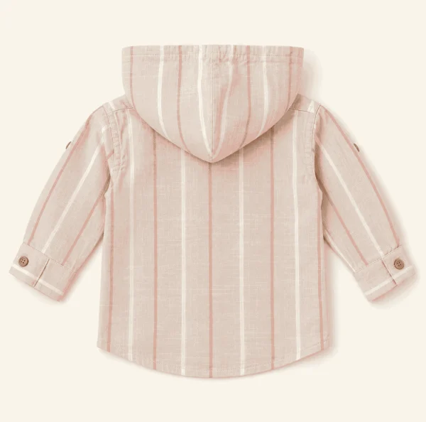 Pepco Baby oatmeal striped hooded shirt, baby size 12–18 months, back