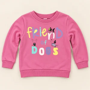 So Cute pink sweatshirt with a Friend of Dogs slogan print, baby size 9–12 months, front