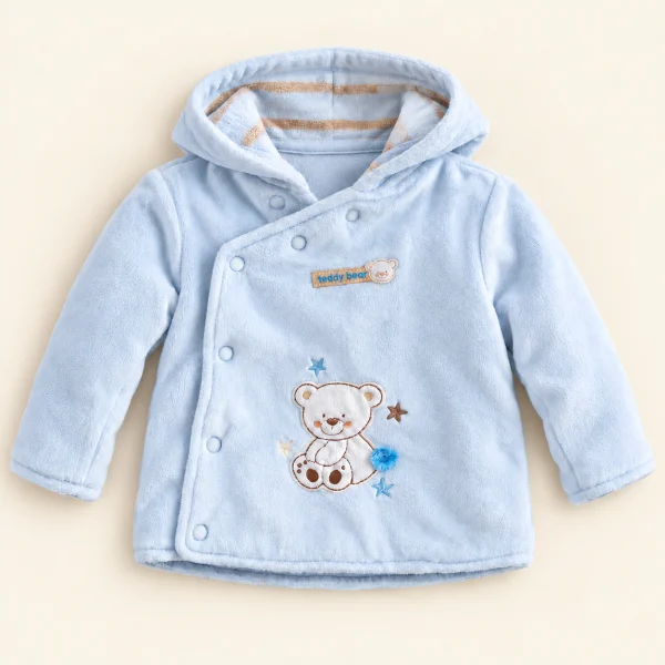 Hooded velour wrap jacket, light blue