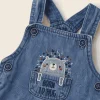 C&A denim dungarees, close-up of the Born to Hug hedgehog pocket