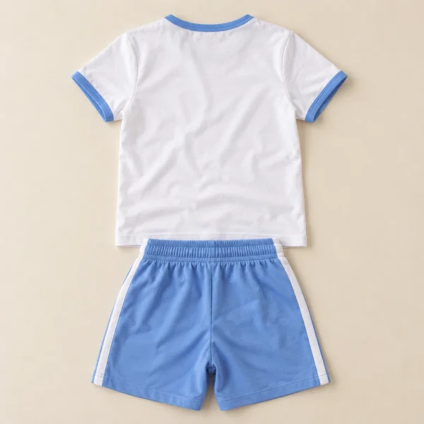 Destination girls' ringer tee and shorts set in white and blue, size 13 years (158 cm), back