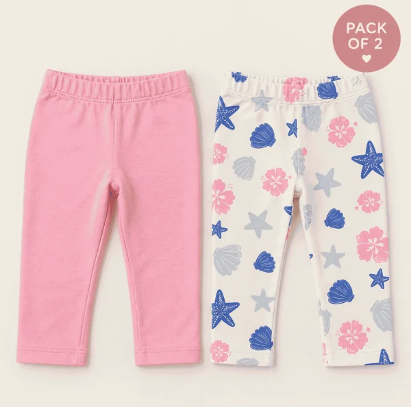 Leggings 2-pack, pink and sea print