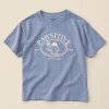 Destination blue Pawsitive slogan t-shirt, kids size 10–12 years, front