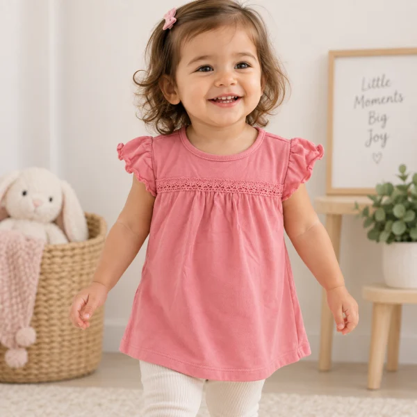 Dopodopo light pink flutter sleeve top worn by a toddler, size 18–24 months