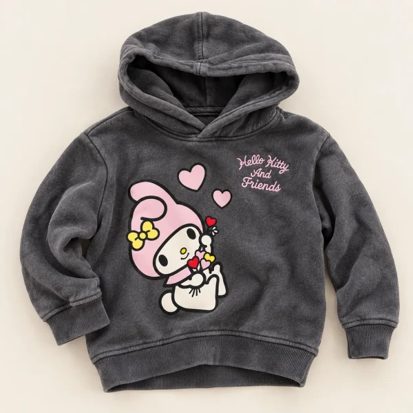 primark-hello-kitty-my-melody-hoodie-front Primark Hello Kitty and Friends hoodie in charcoal with My Melody print, size 3–4 years (104 cm), front