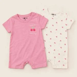 Pepco Baby cherry romper 2-pack in pink and white cherry print, baby size 3–6 months
