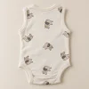 so-cute-elephant-print-bodysuit-cream-back So Cute sleeveless bodysuit in cream with all-over elephant print, size 0–3 months (56 cm), back