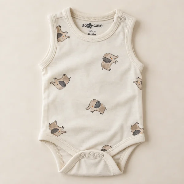 Elephant print bodysuit, cream