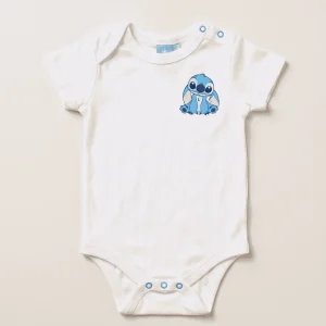 Pepco Baby white short-sleeve bodysuit with a Stitch print, baby size 9–12 months, front