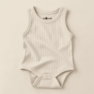 Pepco cream ribbed organic cotton sleeveless bodysuit, baby size 0–3 months, front