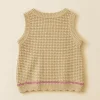 Pepco oatmeal knit tank with a pink stripe hem, kids size 7–8 years, back