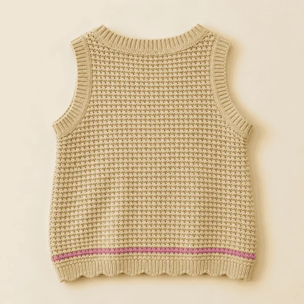 Pepco oatmeal knit tank with a pink stripe hem, kids size 7–8 years, back
