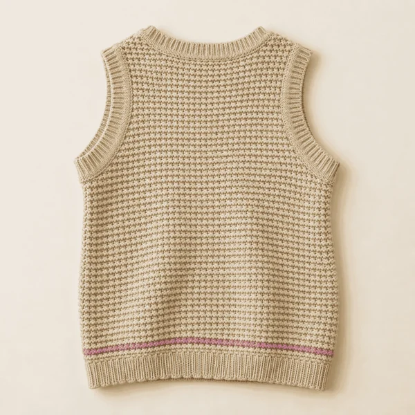 velke1-1.png Pepco oatmeal knit tank with a pink stripe hem, kids size 8–10 years, back