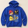 C&A Angry Birds hoodie in royal blue, teen 170/176, front view with the four-panel bird print