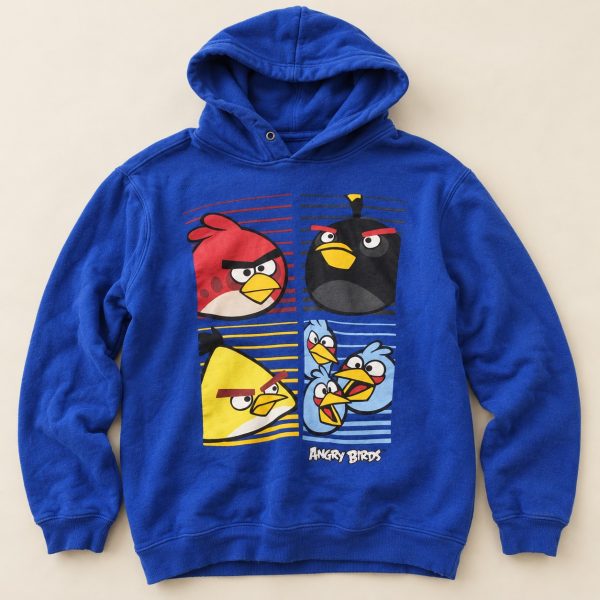 C&A Angry Birds hoodie in royal blue, teen 170/176, front view with the four-panel bird print
