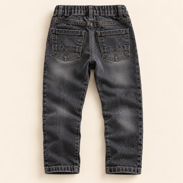 F&F five-pocket jeans in washed black, size 6-7 years (122 cm), back with elasticated waist and pockets