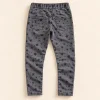 F&F stretch jeans in washed grey with black star print, size 12-13 years (158 cm), back with two pockets
