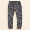 F&F stretch jeans in washed grey with black star print, size 12-13 years (158 cm), front with elastic waist