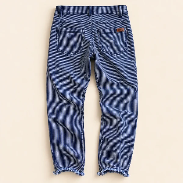 FiTZ slim jeans in navy pinstripe, size 158 cm, back with pockets and leather patch
