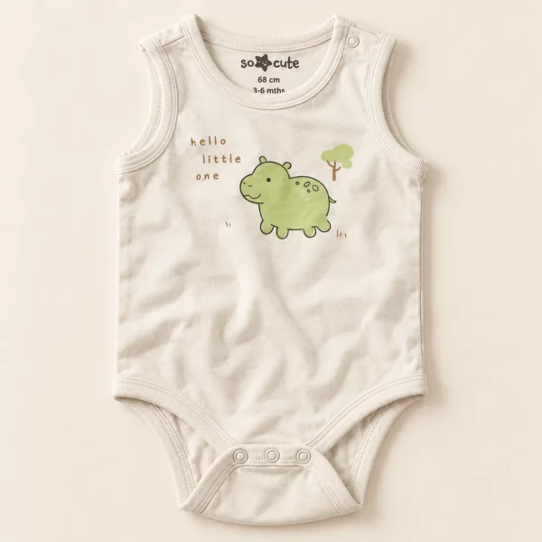 Hippo sleeveless bodysuit, oatmeal