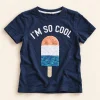 H&M tee in navy, size 8-10 years (134 cm), front with I'm so cool slogan and flip-sequin ice lolly