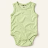 So Cute sleeveless bodysuit in light green, 3–6 months, front view with shoulder and bottom poppers