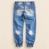 UNUS denim joggers in light blue, size 10-12 years (146 cm), back with button-flap pockets