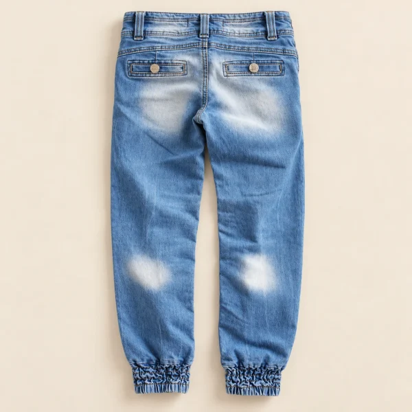 UNUS denim joggers in light blue, size 10-12 years (146 cm), back with button-flap pockets