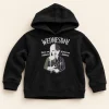 Wednesday Addams hoodie in black, size 12-14 years (158/164 cm), front with split-portrait print