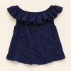 Y.F.K ruffle off-shoulder top in navy, size 8-10 years (134/140 cm), back