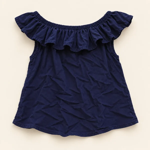 Y.F.K ruffle off-shoulder top in navy, size 8-10 years (134/140 cm), back